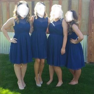 (J Crew) Navy Blue Silk Illusion Neck Dress